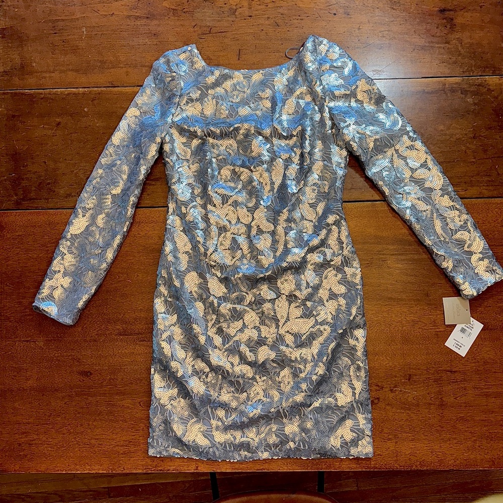NWT Aiden Silver Sequin Long Sleeve Dress – Size 6